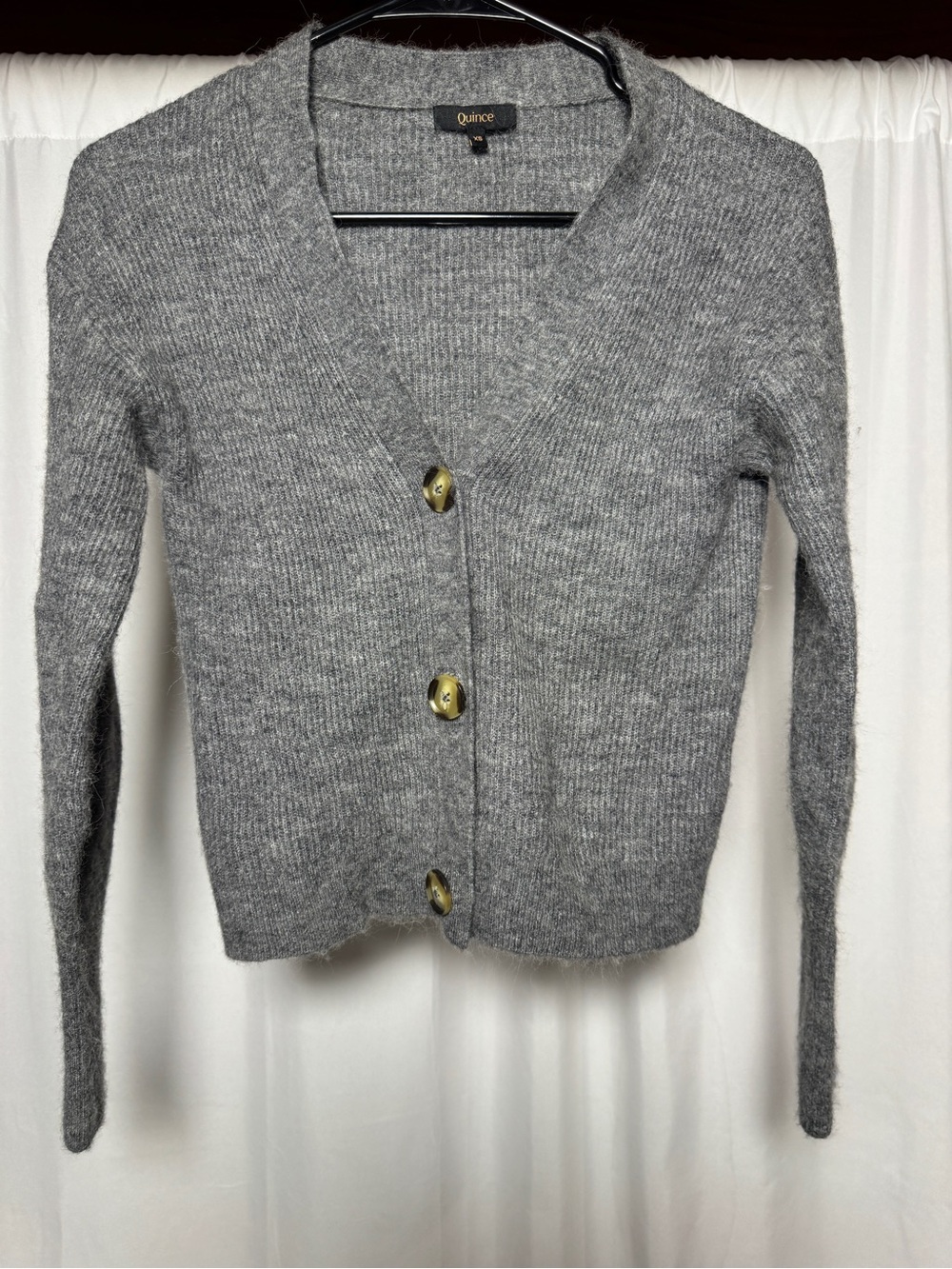 Quince Baby Alpaca-Wool Cropped Cardigan Women XS Grey V-Neck Button Up Sweater